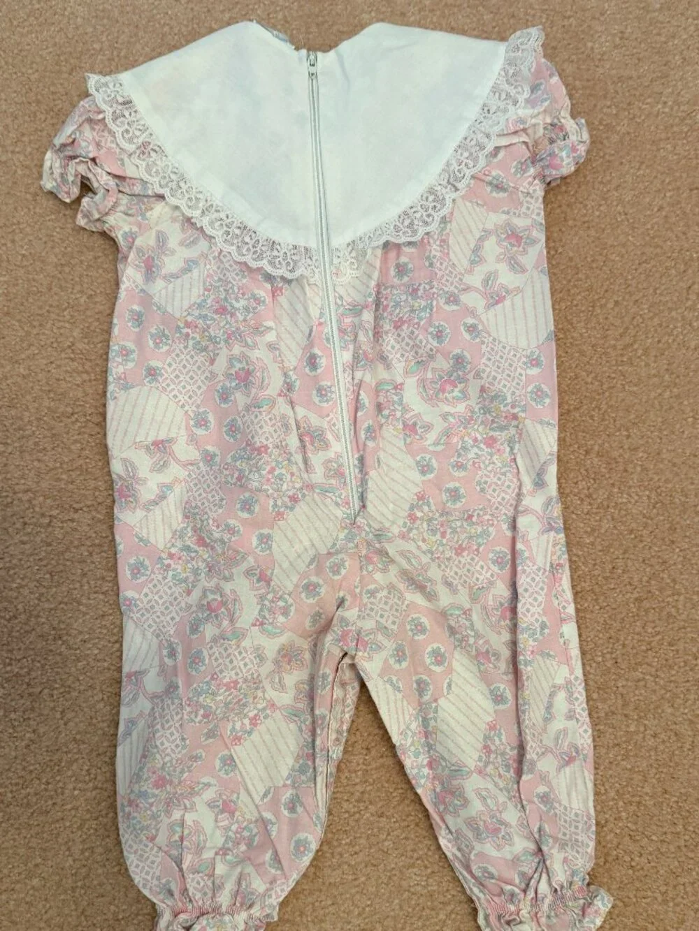 Mufflings - Vintage White & Light Pink Floral One Piece Romper 12 month